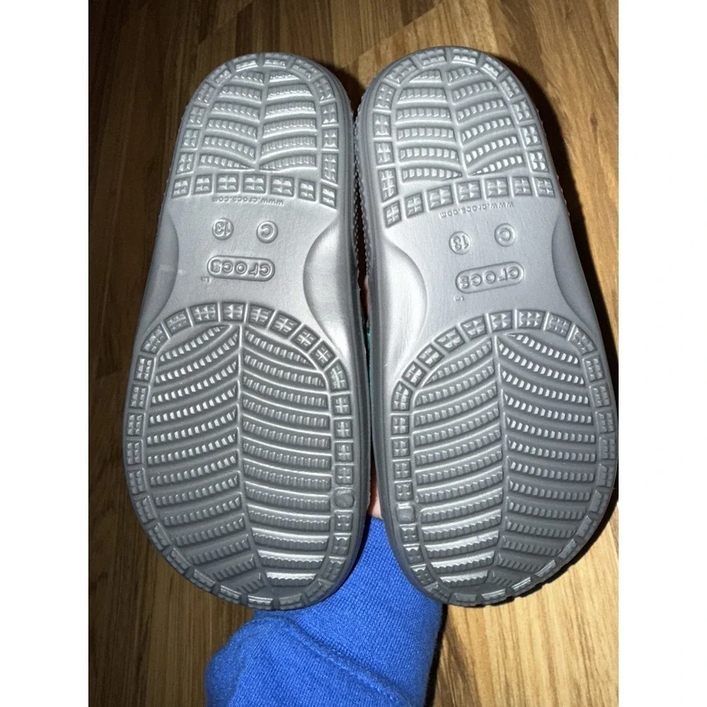 Crocs NEW With Tags Sz 13c‎ Kids Slides Slate Gray Multi-Galaxy